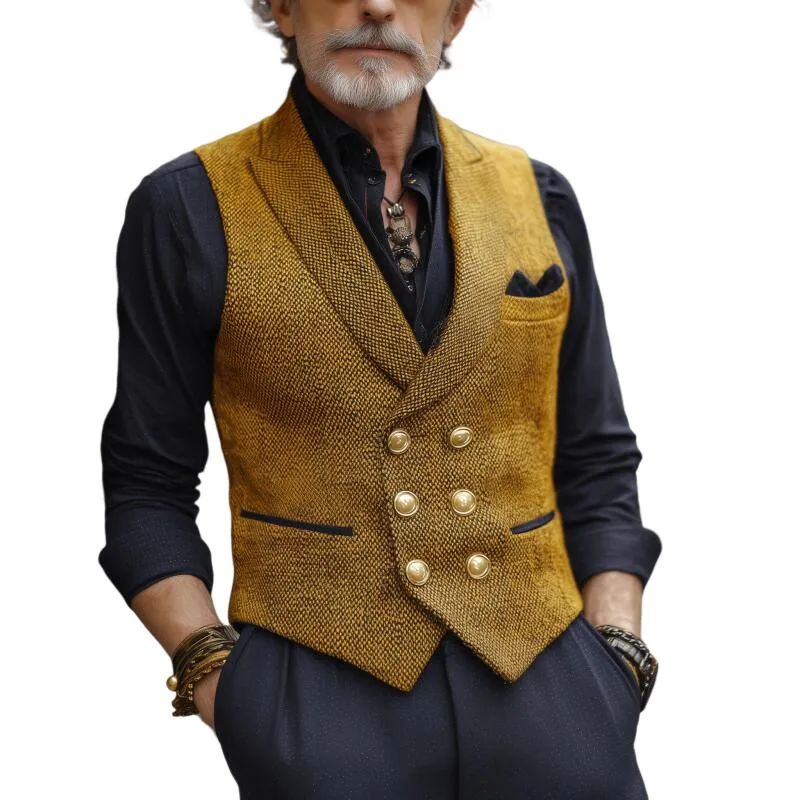 Men's Vintage Tweed Peak Lapel Double-Breasted Slim-Fit Suit Vest MTA2774H1M sold by Manly