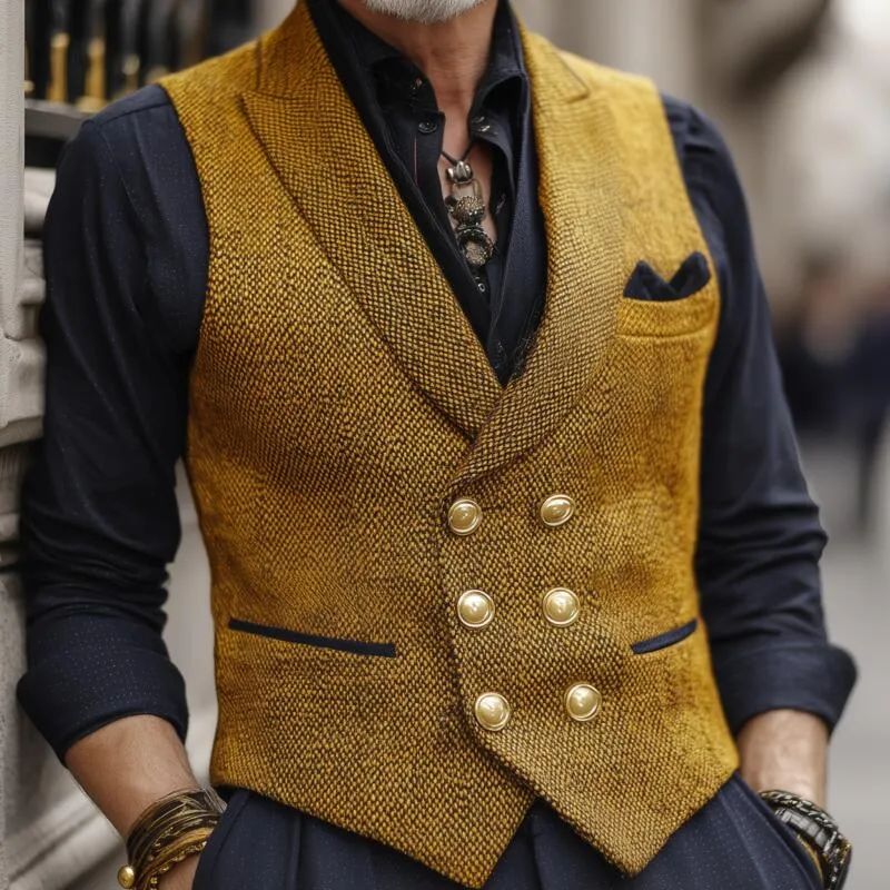 Men's Vintage Tweed Peak Lapel Double-Breasted Slim-Fit Suit Vest MTA2774H1M sold by Manly product image thumbnail 3