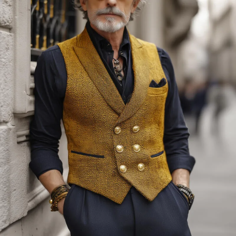 Men's Vintage Tweed Peak Lapel Double-Breasted Slim-Fit Suit Vest MTA2774H1M sold by Manly product image thumbnail 2