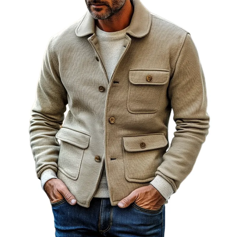Men's Corduroy Solid Color Multi-pocket Vintage Jacket MTA2637H3X sold by Manly