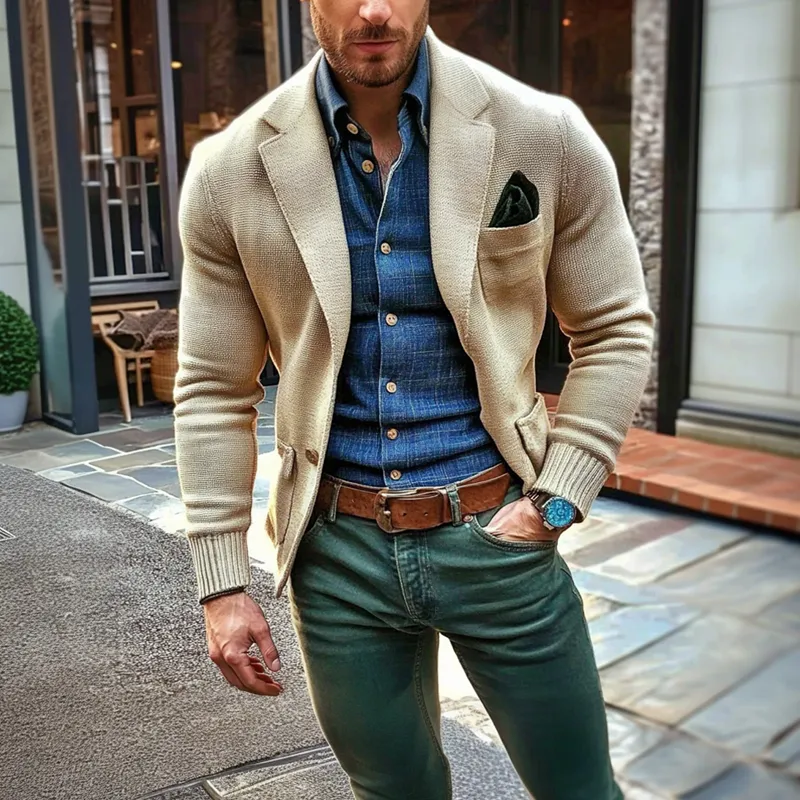 Men's Solid Color Knitted Lapel Single-breasted Cardigan MTA2697H2X sold by Manly product image thumbnail 2