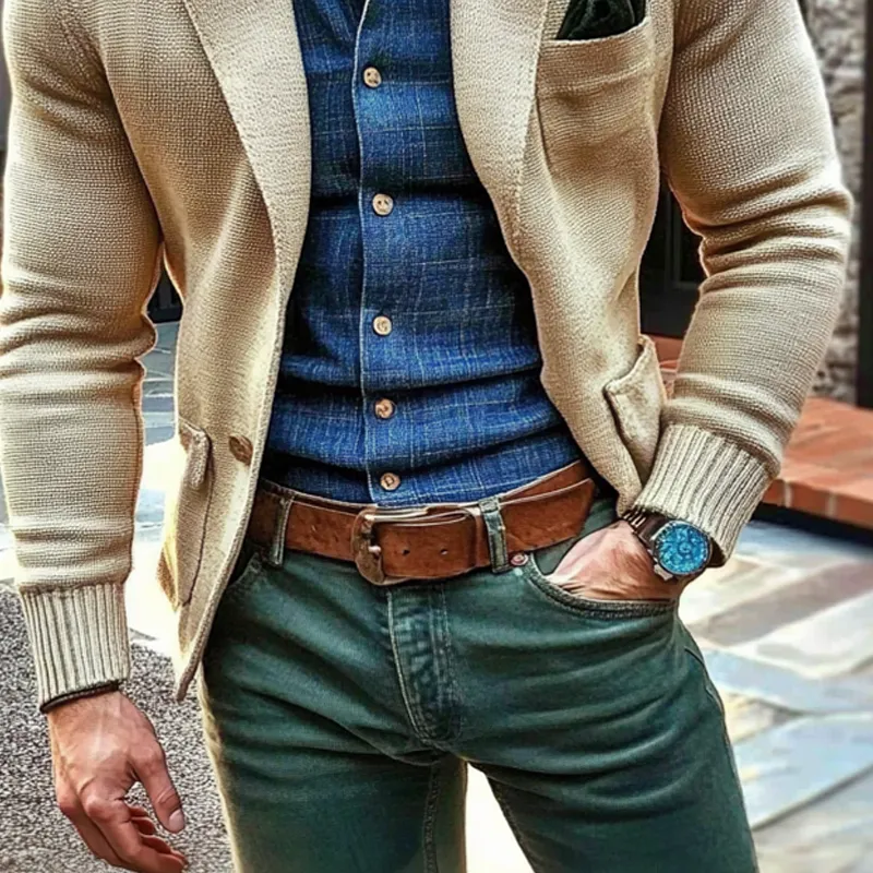 Men's Solid Color Knitted Lapel Single-breasted Cardigan MTA2697H2X sold by Manly product image thumbnail 3