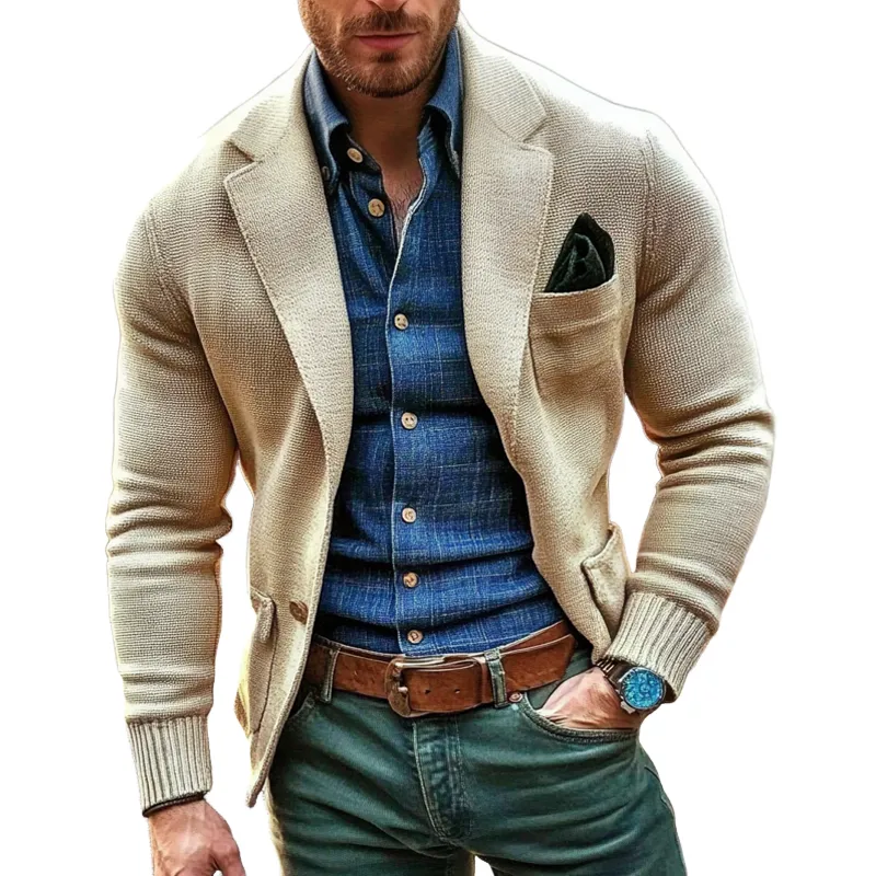 Men's Solid Color Knitted Lapel Single-breasted Cardigan MTA2697H2X sold by Manly
