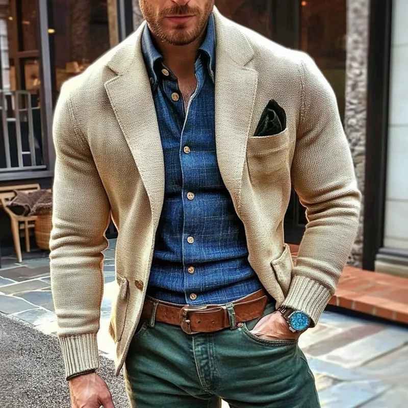 Men's Solid Color Knitted Lapel Single-breasted Cardigan MTA2697H2X sold by Manly product image thumbnail 4