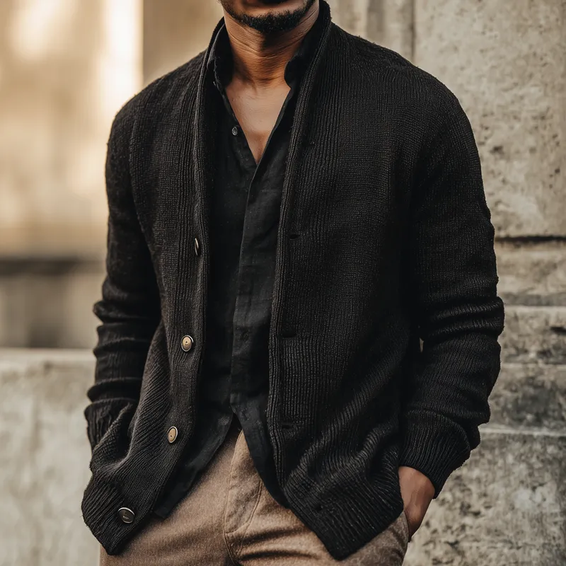 Men's Solid Knit Shawl Collar Single Breasted Casual Cardigan MTA2755H0Z sold by Manly product image thumbnail 2