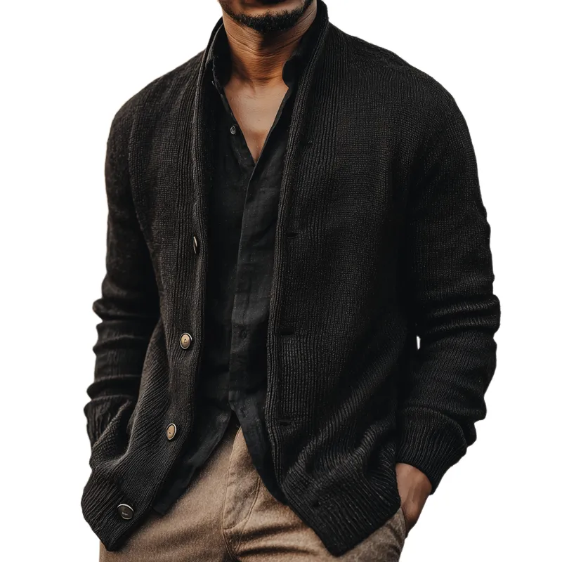 Men's Solid Knit Shawl Collar Single Breasted Casual Cardigan MTA2755H0Z sold by Manly