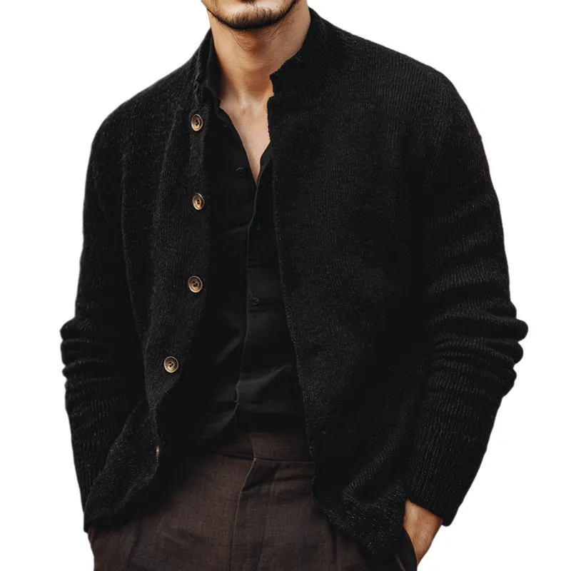 Men's Solid Knit Stand Collar Single Breasted Casual Cardigan MTA2792H0Z sold by Manly
