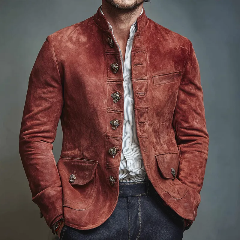 Men's Vintage Faux Suede Stand Collar Single Breasted Jacket MTA2747H1Z sold by Manly product image thumbnail 2