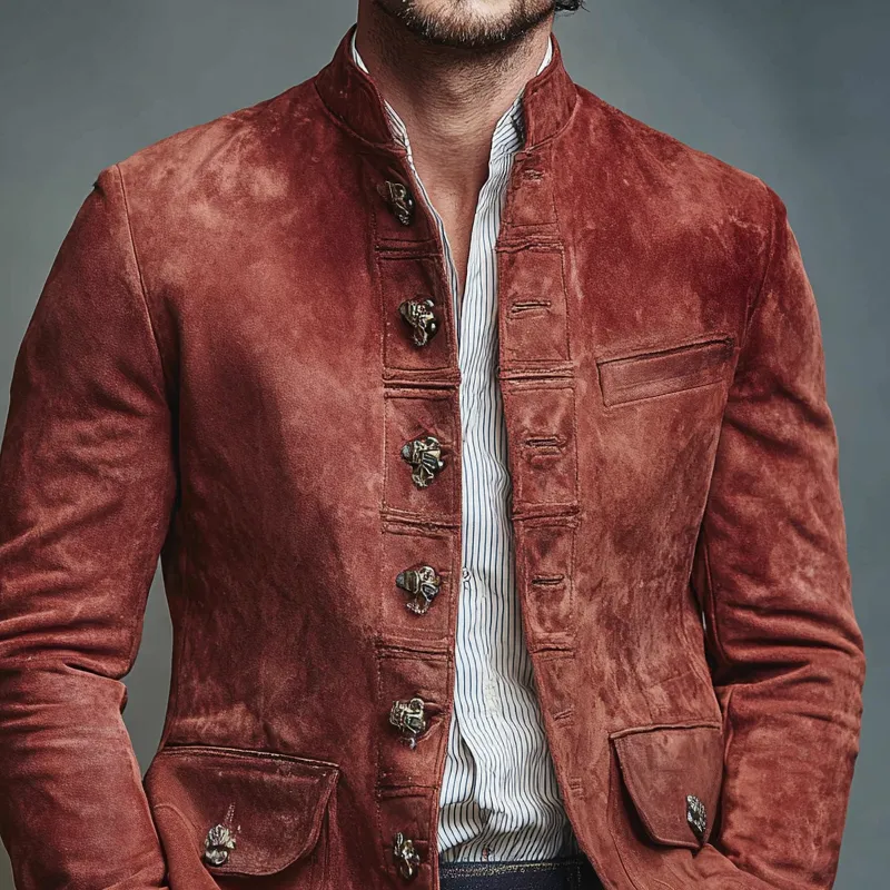 Men's Vintage Faux Suede Stand Collar Single Breasted Jacket MTA2747H1Z sold by Manly product image thumbnail 3