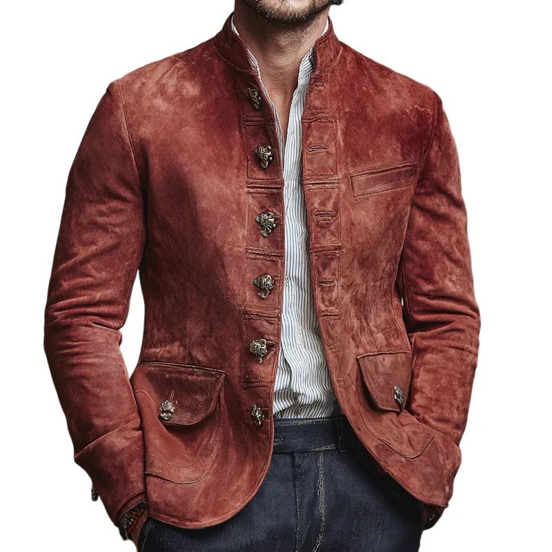 Men's Vintage Faux Suede Stand Collar Single Breasted Jacket MTA2747H1Z sold by Manly