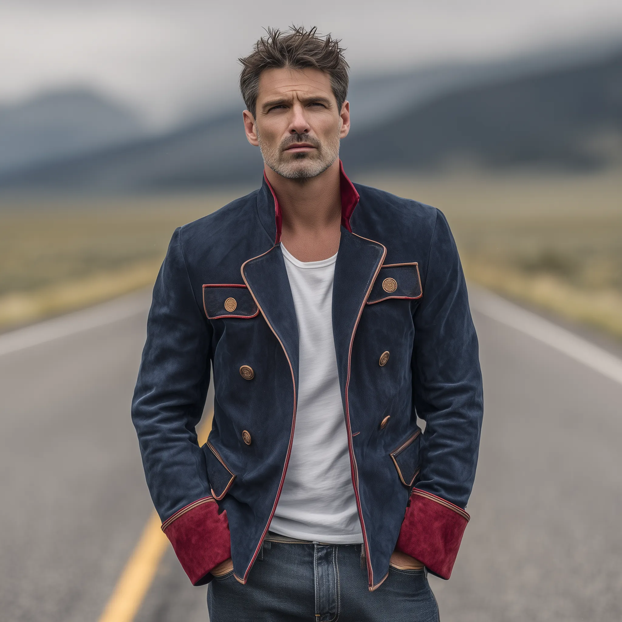 Men's Classic Vintage Double Breasted Lapel Contrast Suede Jacket MTA2796H7K sold by Manly product image thumbnail 3