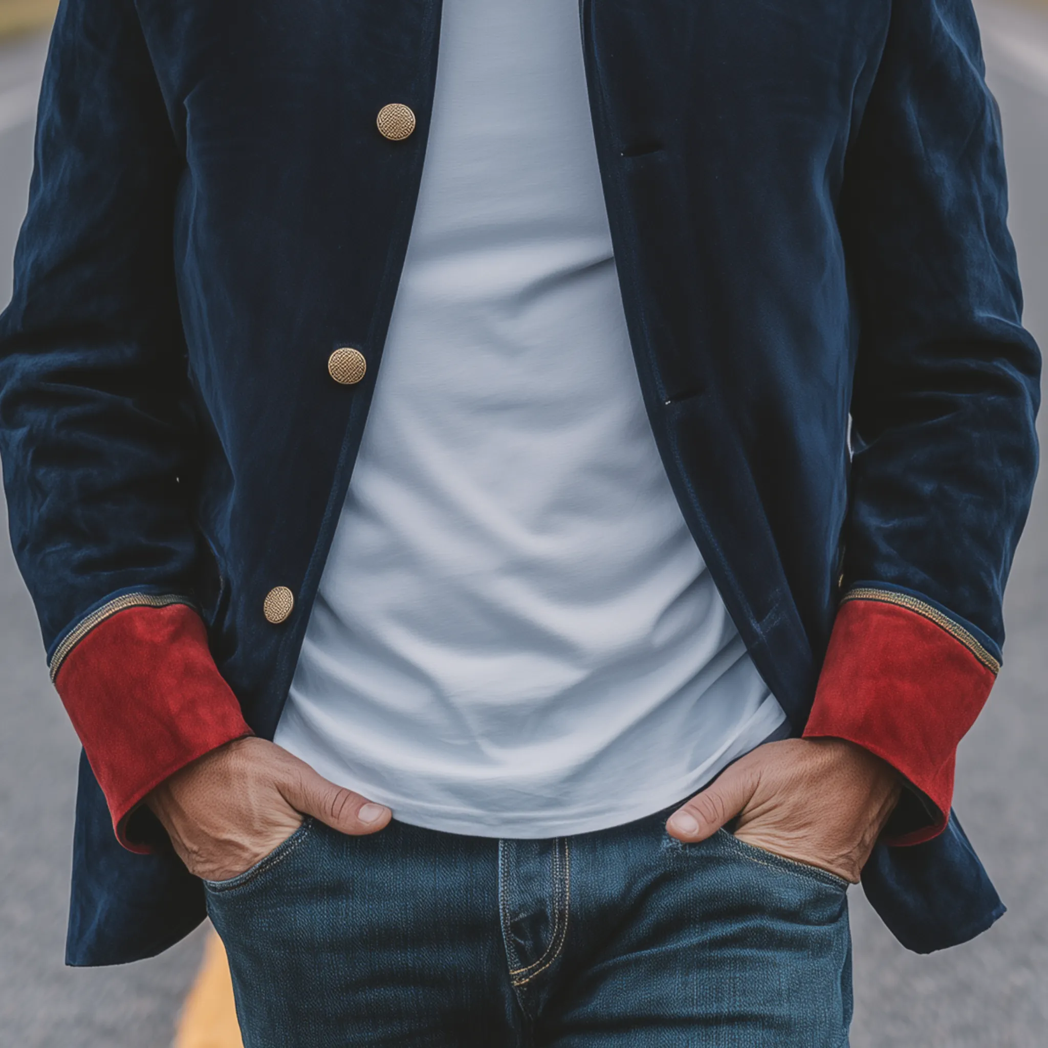 Men's Classic Retro Stand Collar Epaulette Contrast Color Suede Jacket MTA2750H4K sold by Manly product image thumbnail 5