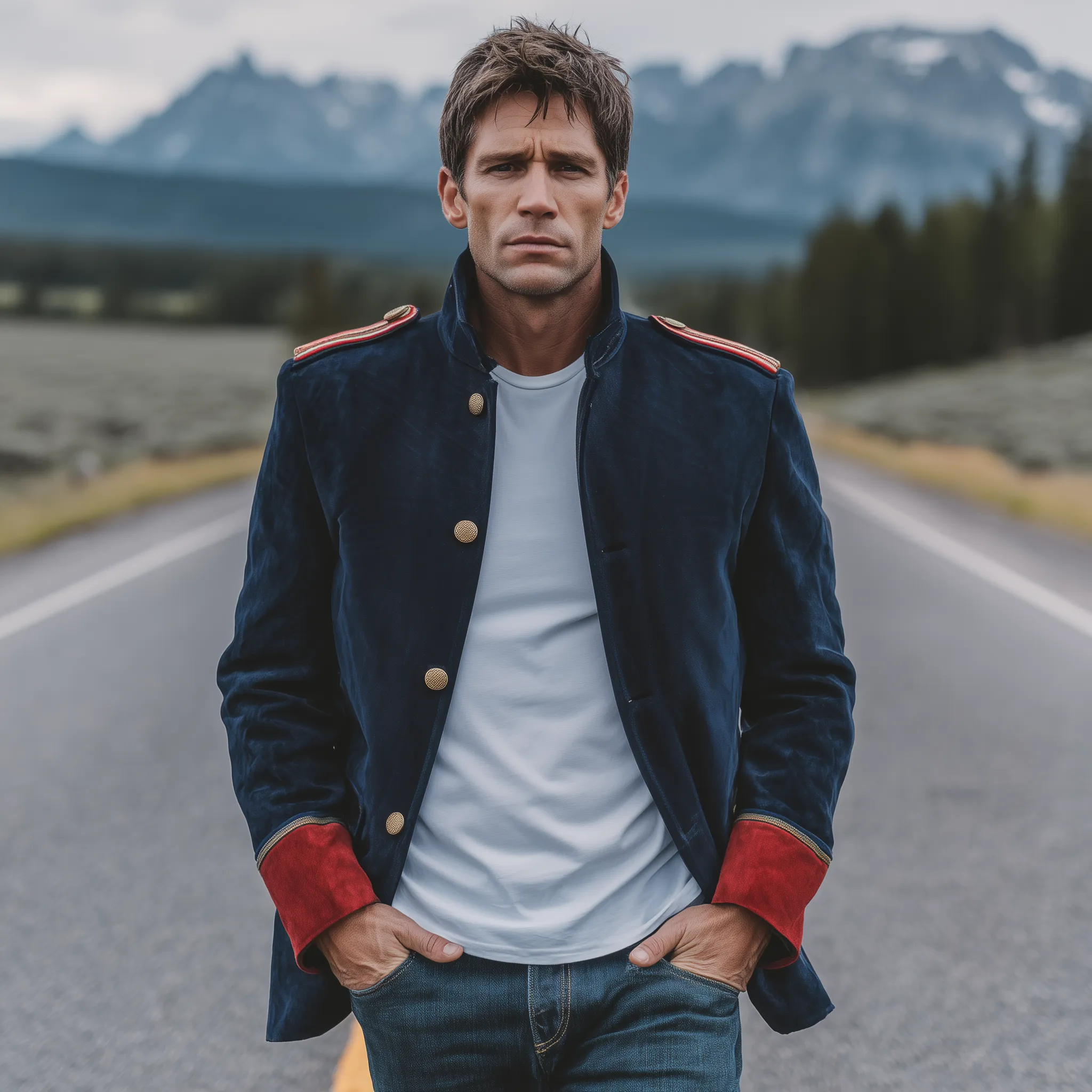 Men's Classic Retro Stand Collar Epaulette Contrast Color Suede Jacket MTA2750H4K sold by Manly product image thumbnail 3