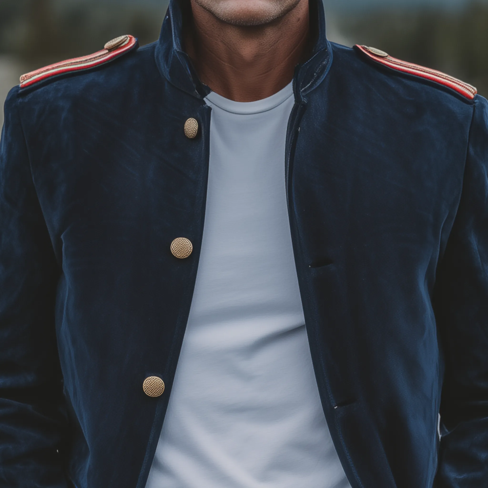 Men's Classic Retro Stand Collar Epaulette Contrast Color Suede Jacket MTA2750H4K sold by Manly product image thumbnail 4