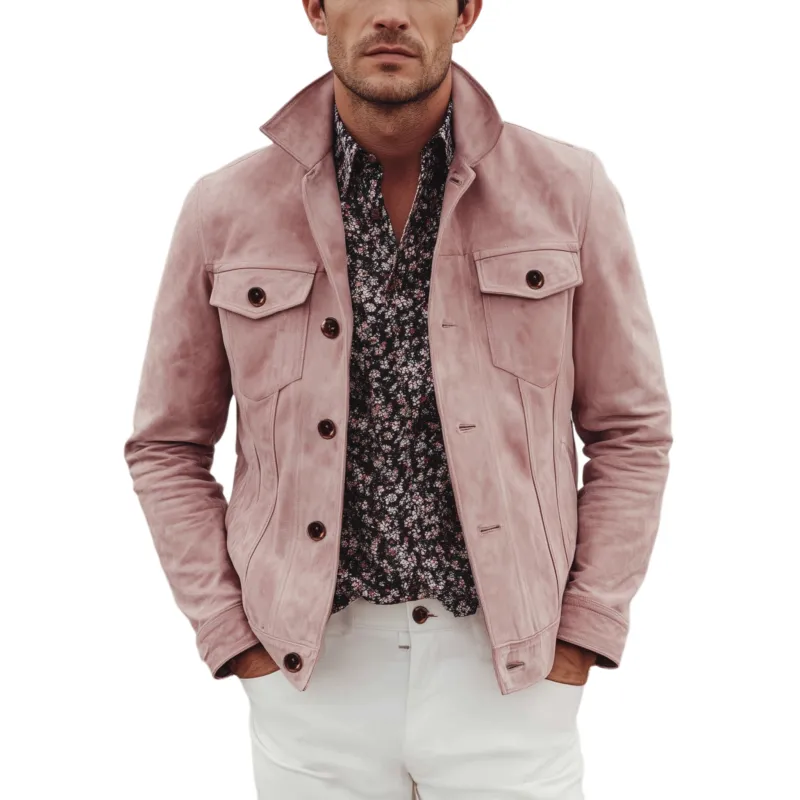 Men's Classic Casual Western Style Pink Suede Lapel Jacket MTA2709H7K sold by Manly