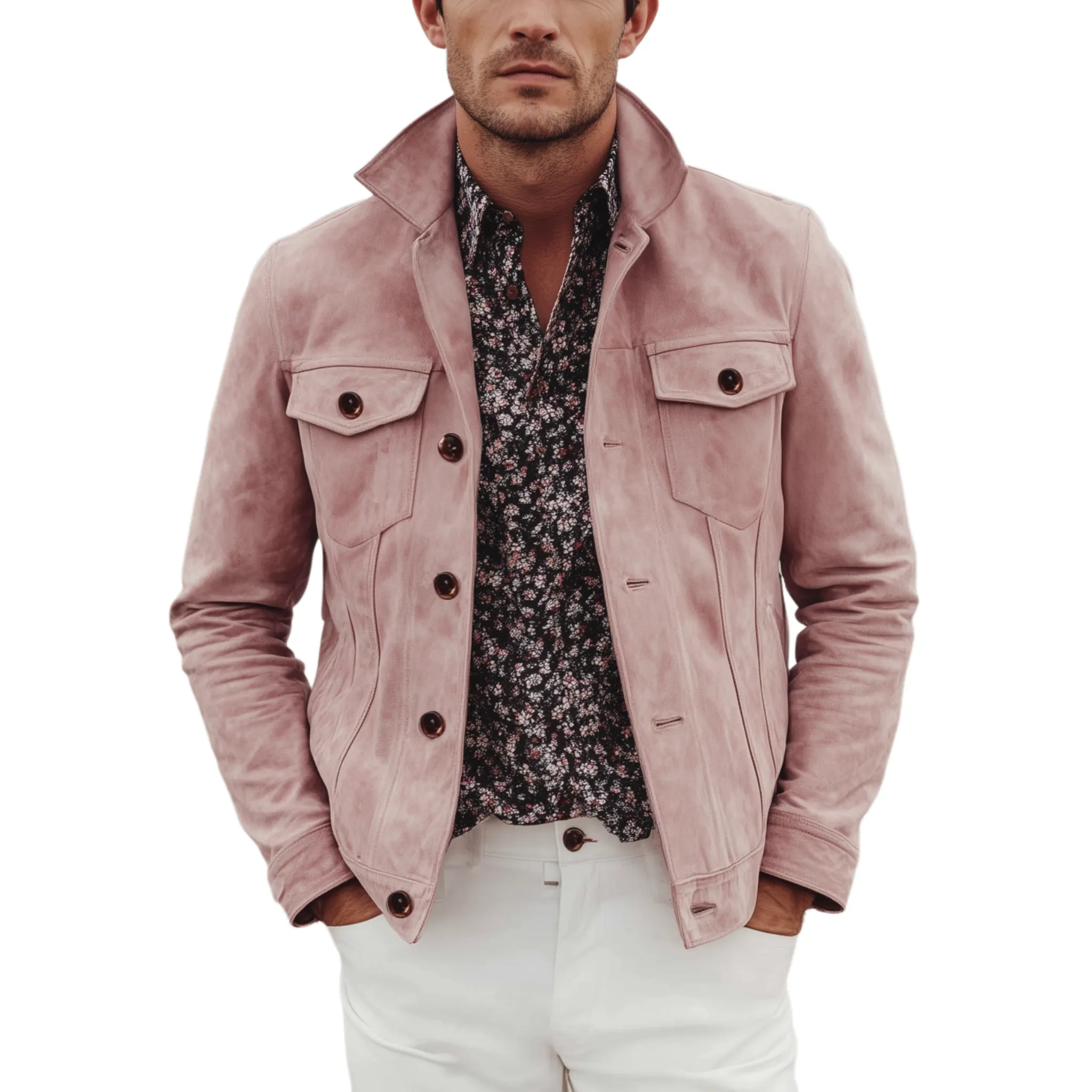 Men's Classic Casual Western Style Pink Suede Lapel Jacket MTA2709H7K sold by Manly