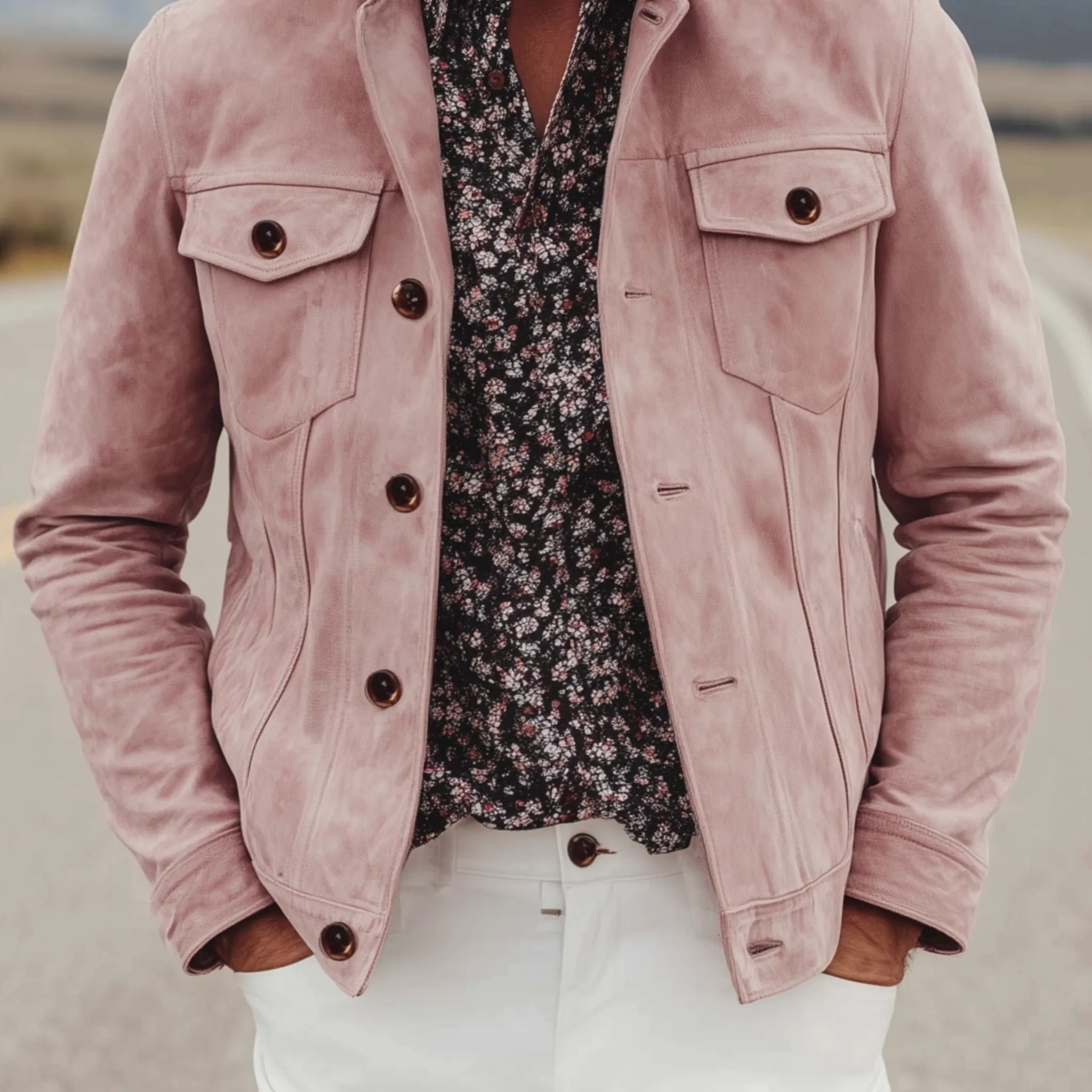 Men's Classic Casual Western Style Pink Suede Lapel Jacket MTA2709H7K sold by Manly product image thumbnail 5