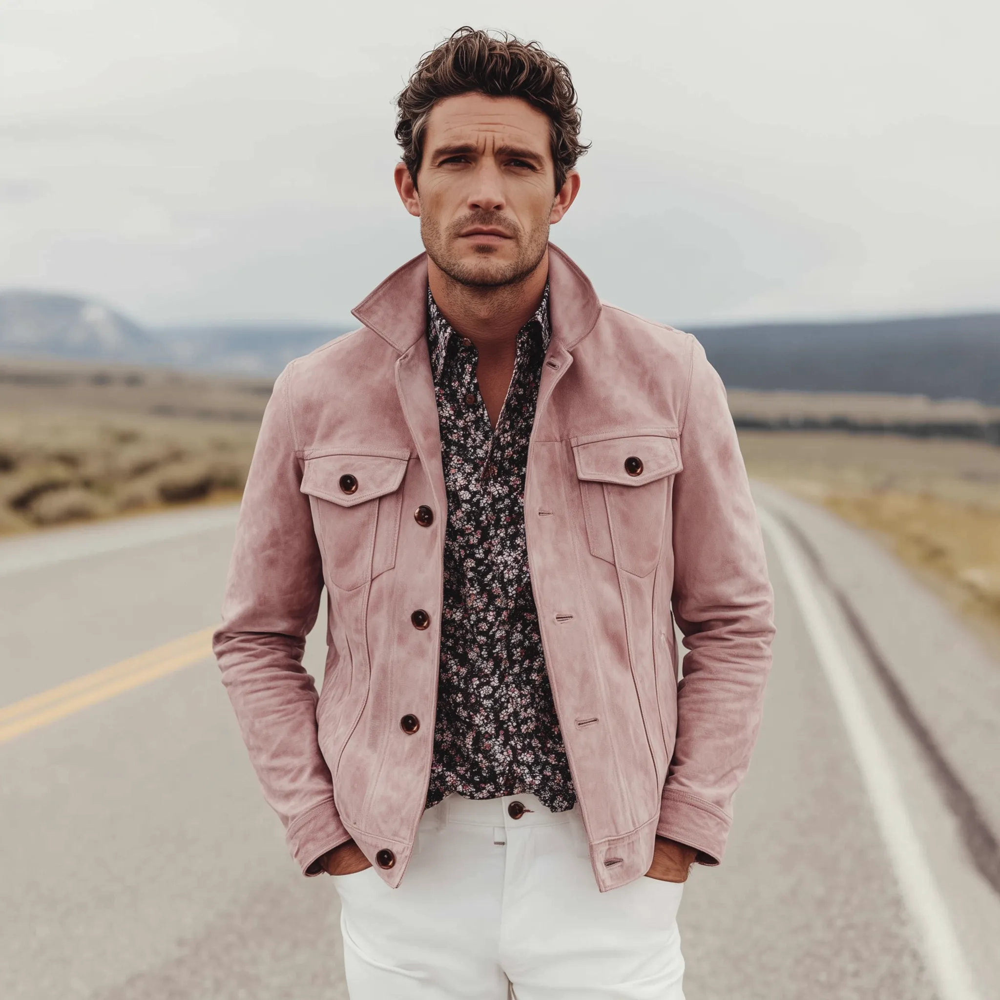 Men's Classic Casual Western Style Pink Suede Lapel Jacket MTA2709H7K sold by Manly product image thumbnail 3