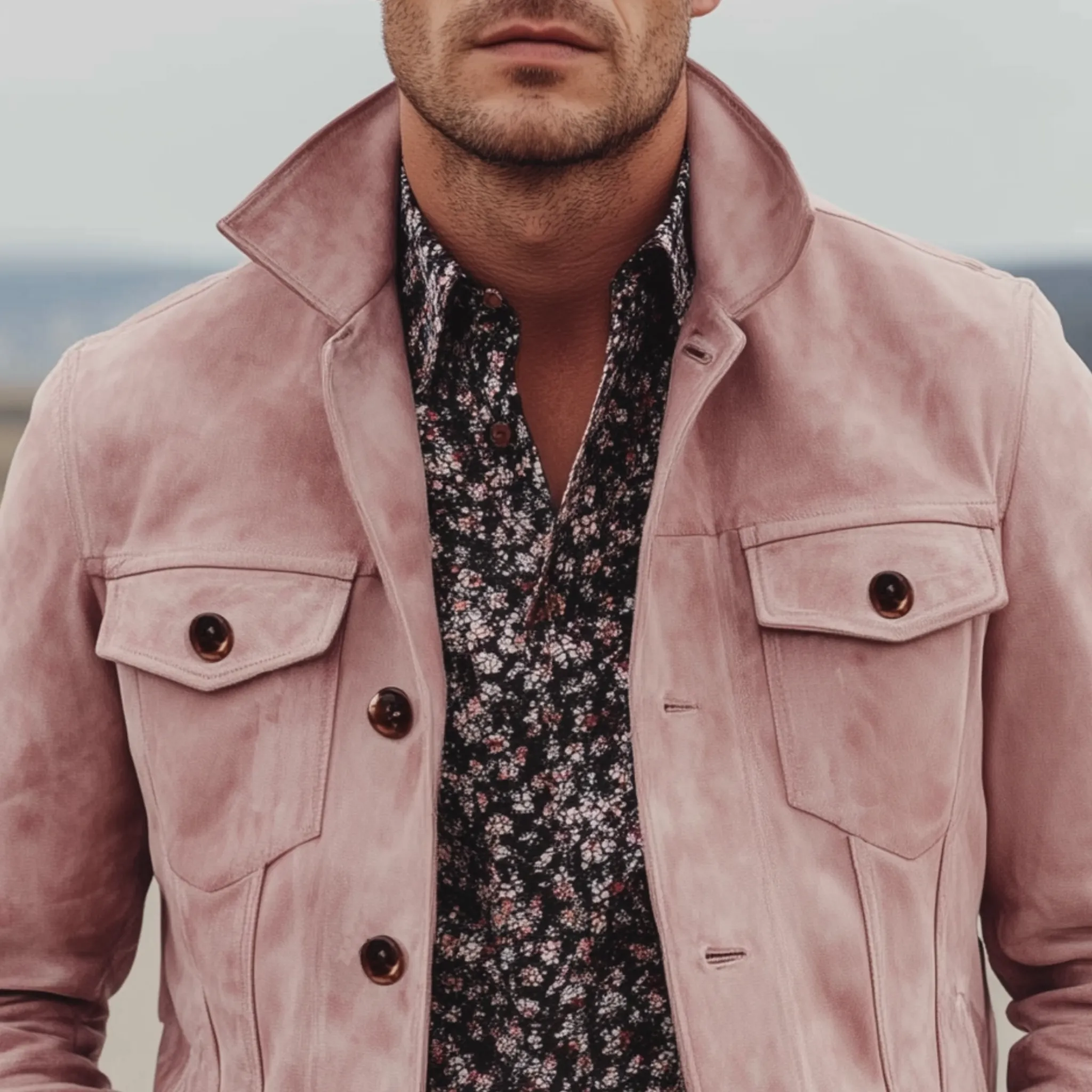 Men's Classic Casual Western Style Pink Suede Lapel Jacket MTA2709H7K sold by Manly product image thumbnail 4