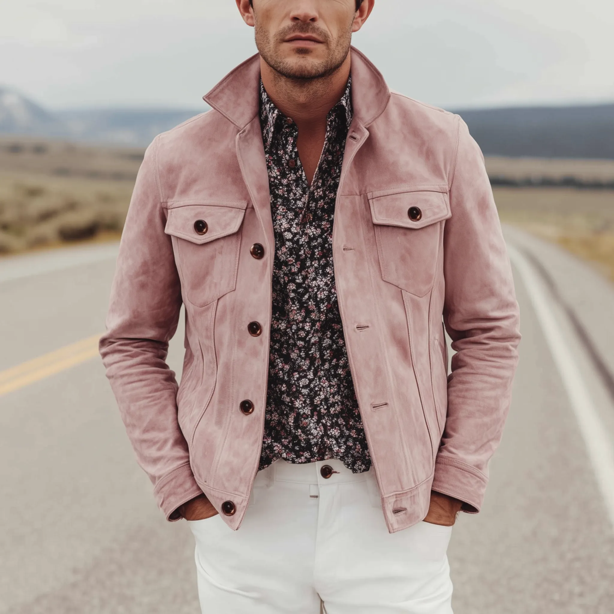 Men's Classic Casual Western Style Pink Suede Lapel Jacket MTA2709H7K sold by Manly product image thumbnail 2