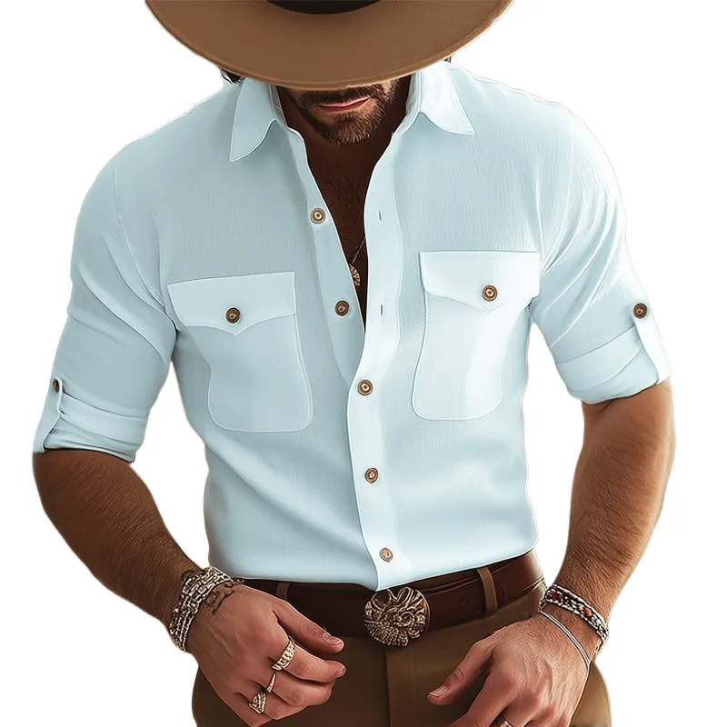 Men's Classic Retro Textured Lapel Long-sleeved Shirt MTA2773H4U sold by Manly