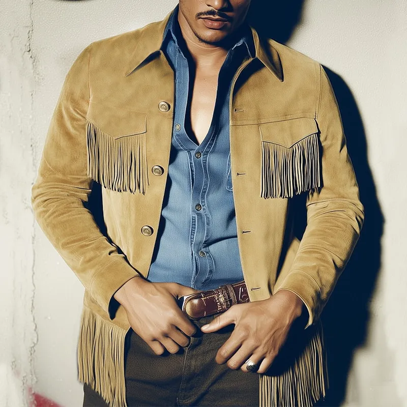 Men's Vintage Western Style Fringe Suede Jacket MTA2624H6U sold by Manly product image thumbnail 2