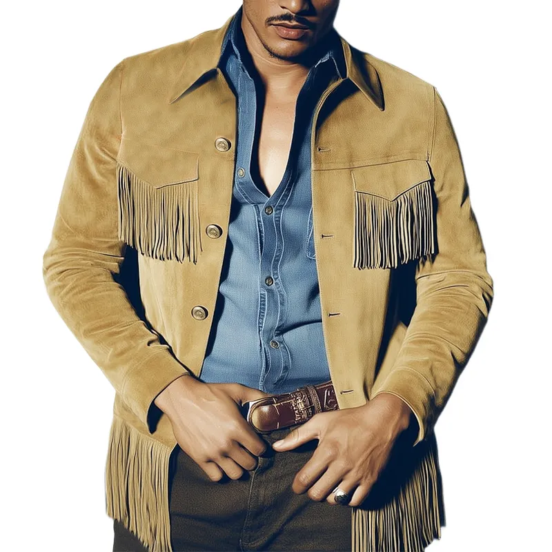 Men's Vintage Western Style Fringe Suede Jacket MTA2624H6U sold by Manly