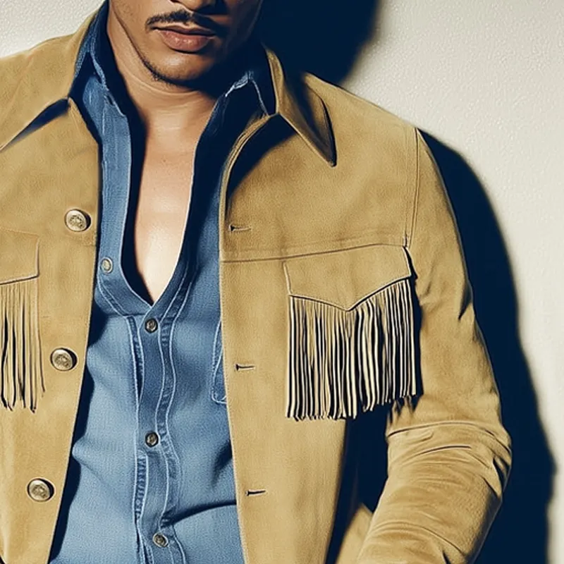 Men's Vintage Western Style Fringe Suede Jacket MTA2624H6U sold by Manly product image thumbnail 3