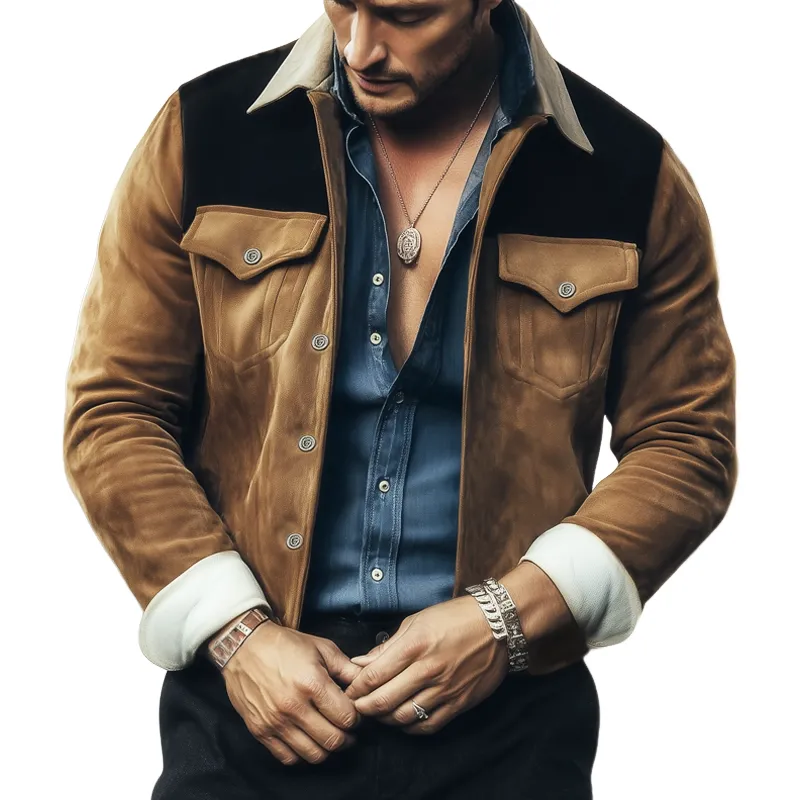 Men's Spring And Autumn Retro Colorblock Suede Jacket MTA2764H1U sold by Manly
