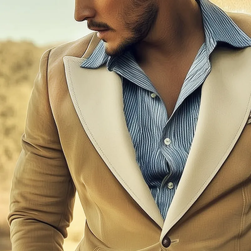 Men's Business Classic Colorblock Collar Suede Two-Button Blazer MTA2712H3U sold by Manly product image thumbnail 3