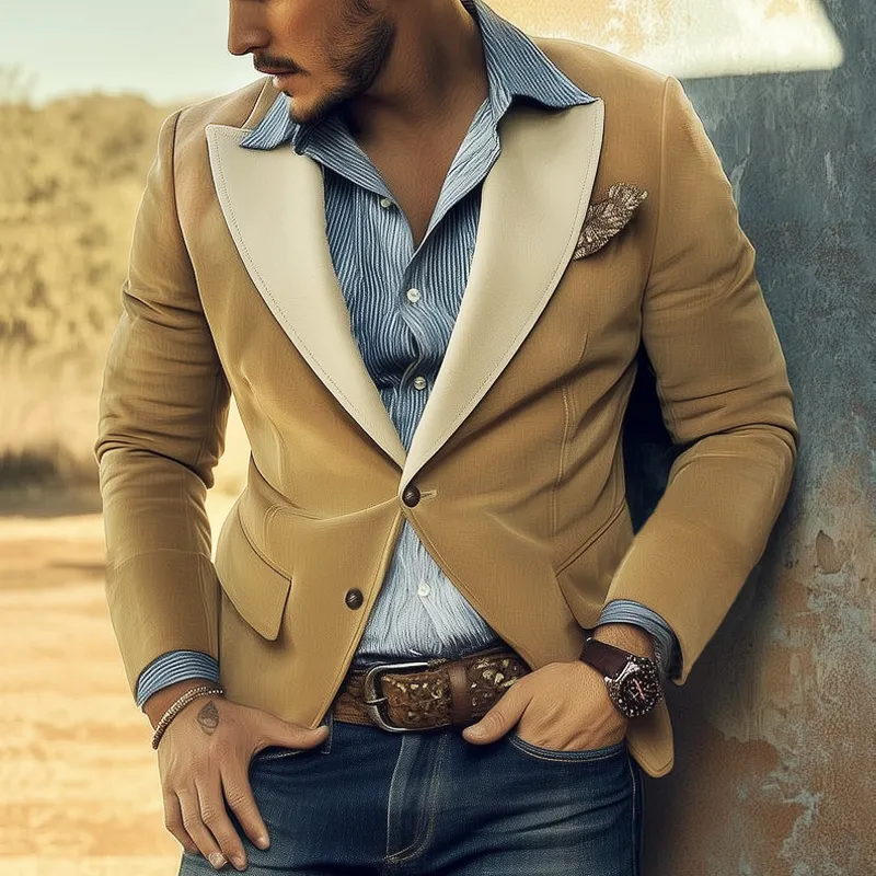 Men's Business Classic Colorblock Collar Suede Two-Button Blazer MTA2712H3U sold by Manly product image thumbnail 2