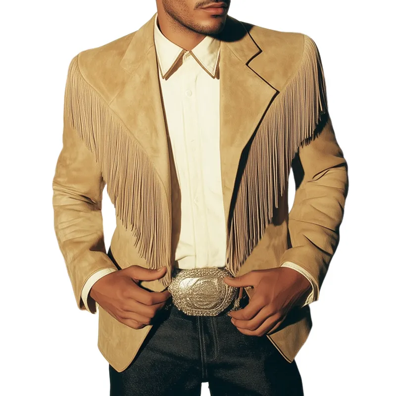 Men's Classic Western Style Fringed Suede Two-Button Blazer MTA2780H2U sold by Manly