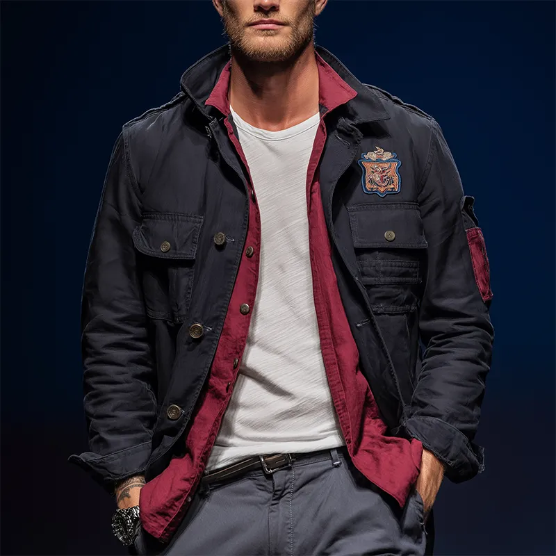 Men's Retro Contrast Patch Cotton Blend Casual Jacket MTA2650H5P sold by Manly product image thumbnail 2