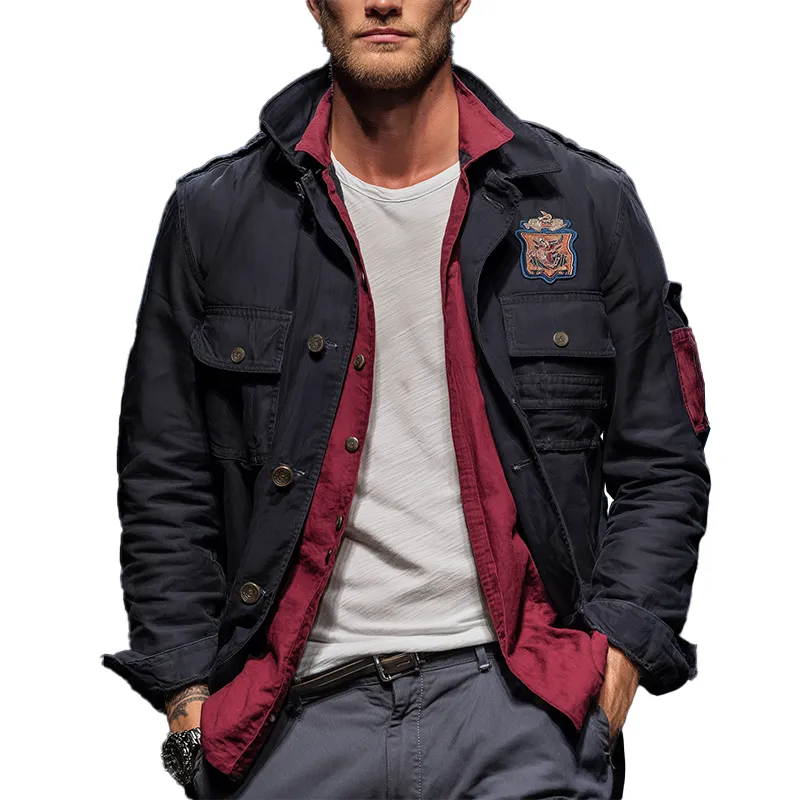Men's Retro Contrast Patch Cotton Blend Casual Jacket MTA2650H5P sold by Manly