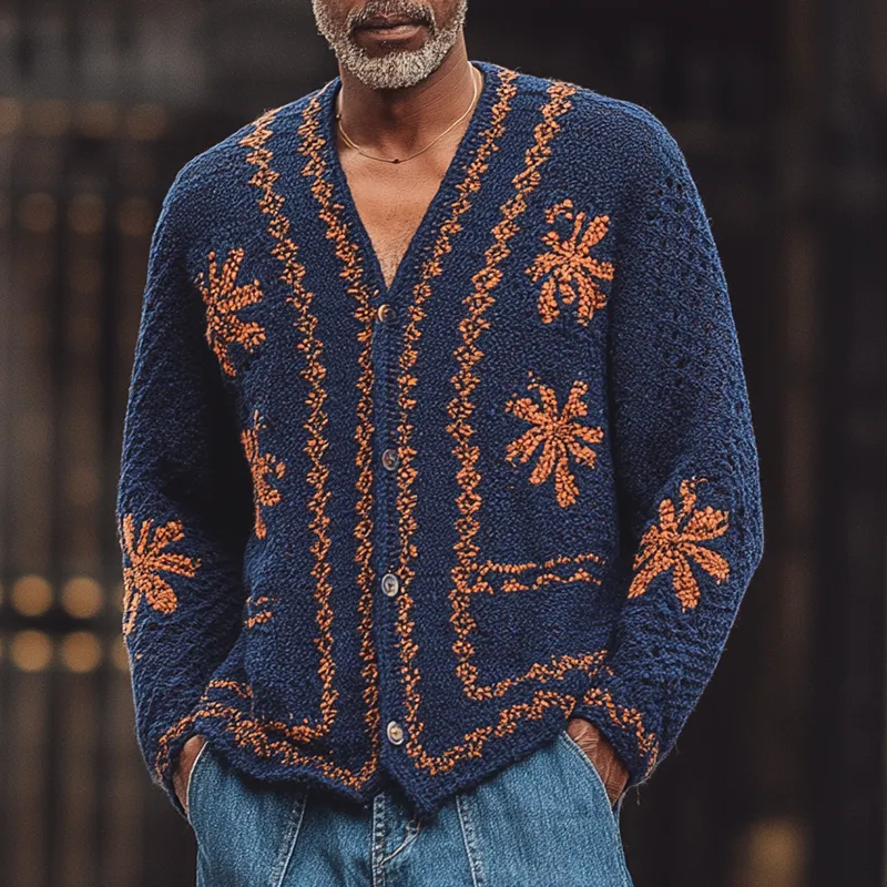Men's Retro Contrast Knitted Cardigan MTA2666H0P sold by Manly product image thumbnail 2