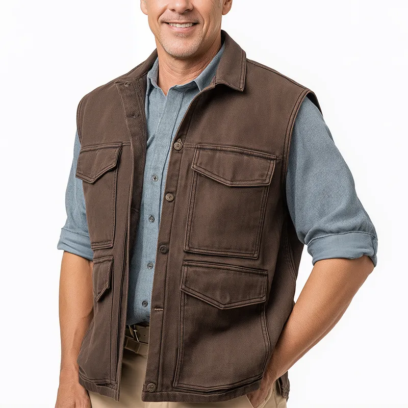 Men's Retro Washed Solid Color Denim Casual Vest MTA2667H5P sold by Manly