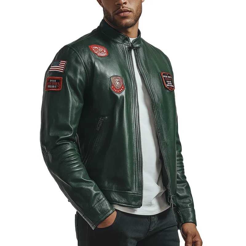 Men's Vintage Patch Faux Leather Zip-Up Jacket MTA2759H4P sold by Manly