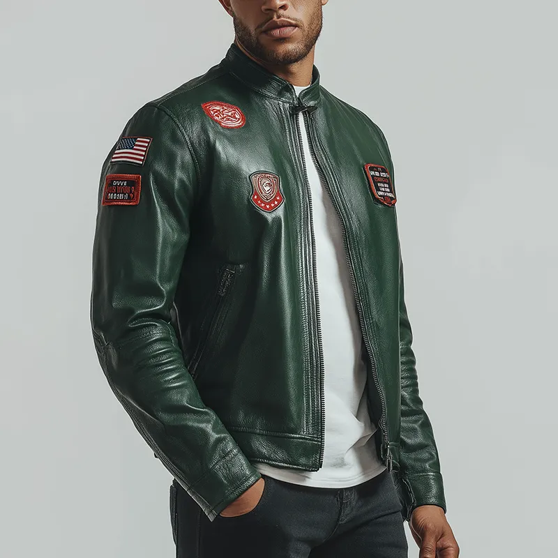 Men's Vintage Patch Faux Leather Zip-Up Jacket MTA2759H4P sold by Manly product image thumbnail 2