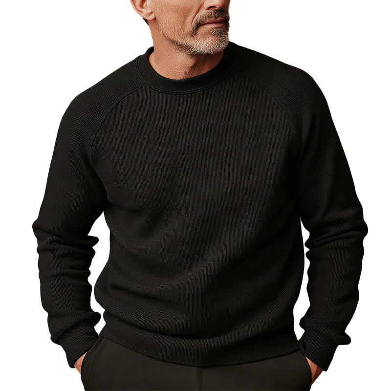 Men's Fashion Solid Color Knitted Ribbed Round Neck Long Sleeve Sweatshirt MTA2742H1P sold by Manly