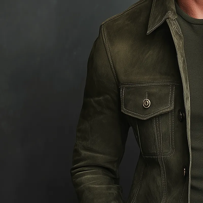 Men's Solid Color Faux Suede Vintage Casual Jacket MTA2741H2P sold by Manly product image thumbnail 3