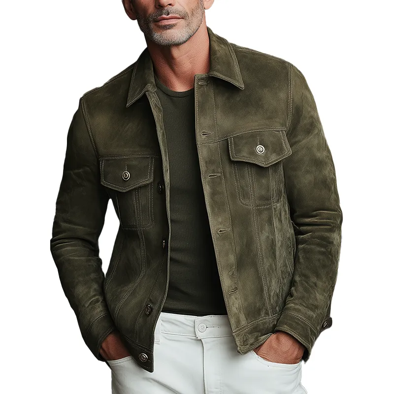 Men's Solid Color Faux Suede Vintage Casual Jacket MTA2741H2P sold by Manly