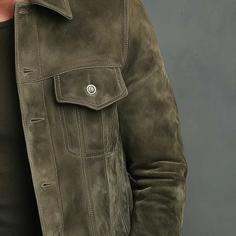 Men's Solid Color Faux Suede Vintage Casual Jacket MTA2741H2P sold by Manly product image thumbnail 4