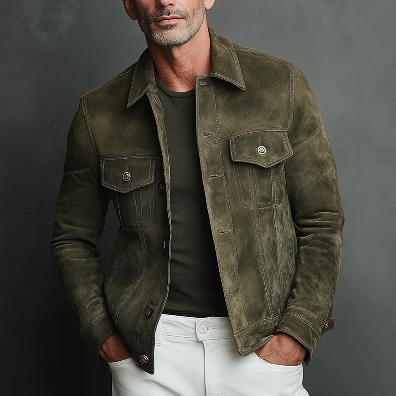 Men's Solid Color Faux Suede Vintage Casual Jacket MTA2741H2P sold by Manly product image thumbnail 2