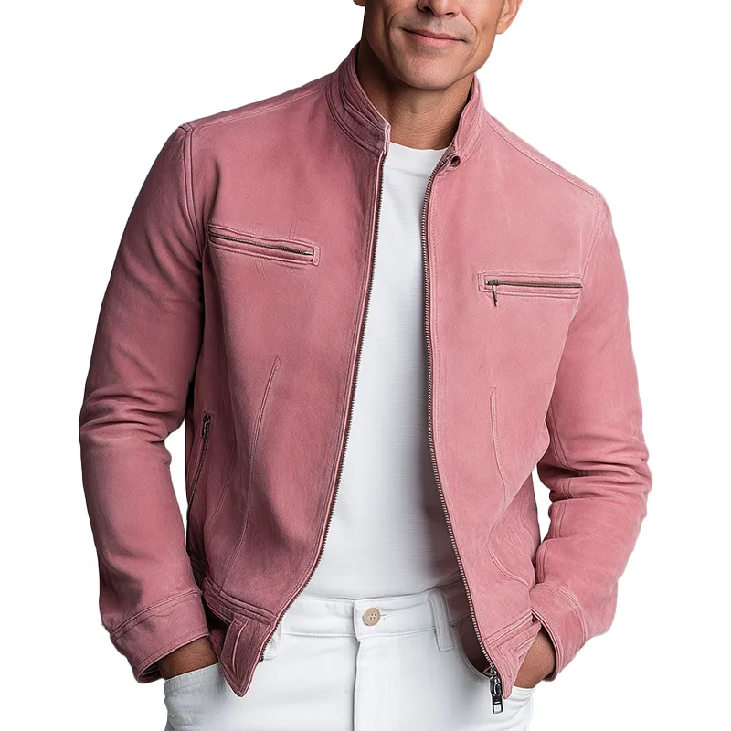 Men's Solid Faux Suede Vintage Baseball Jacket MTA2787H0P sold by Manly