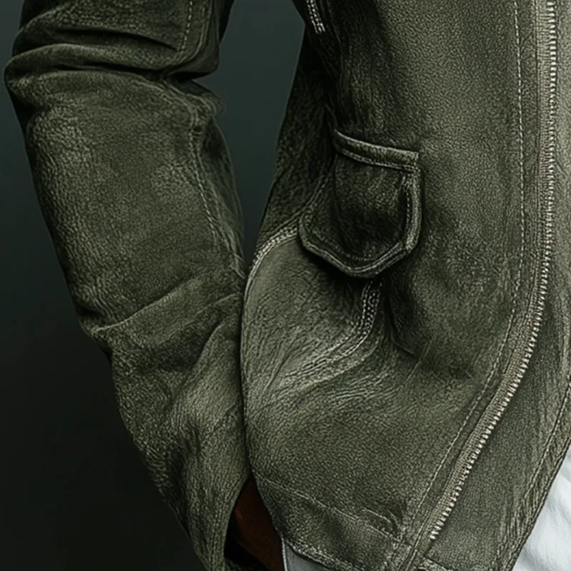 Men's Solid Color Faux Suede Vintage Stand Collar Baseball Jacket MTA2776H8P sold by Manly product image thumbnail 5