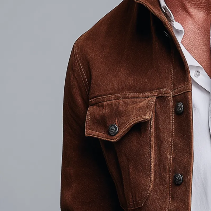 Men's Solid Color Faux Suede Vintage Casual Jacket MTA2756H4P sold by Manly product image thumbnail 3