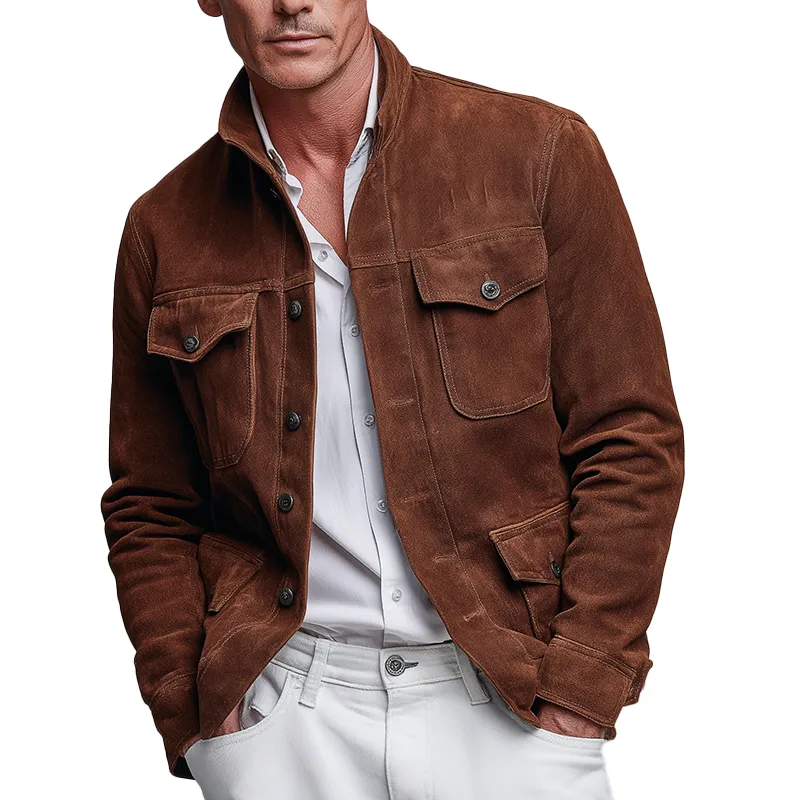 Men's Solid Color Faux Suede Vintage Casual Jacket MTA2756H4P sold by Manly