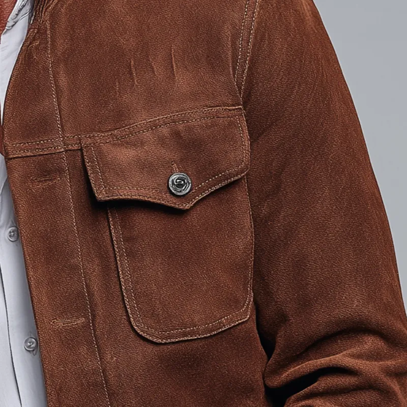 Men's Solid Color Faux Suede Vintage Casual Jacket MTA2756H4P sold by Manly product image thumbnail 4