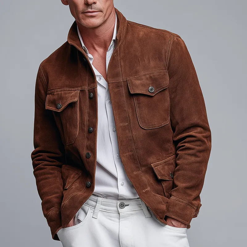 Men's Solid Color Faux Suede Vintage Casual Jacket MTA2756H4P sold by Manly product image thumbnail 2