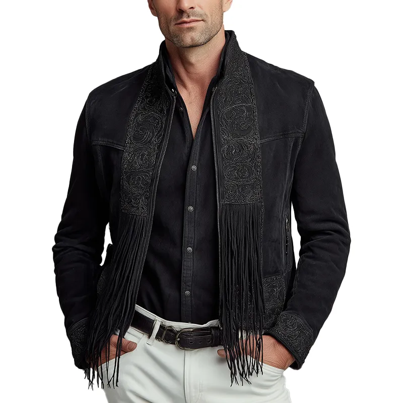 Men's Vintage Exquisite Embroidered Tassel Faux Suede Jacket MTA2724H3P sold by Manly